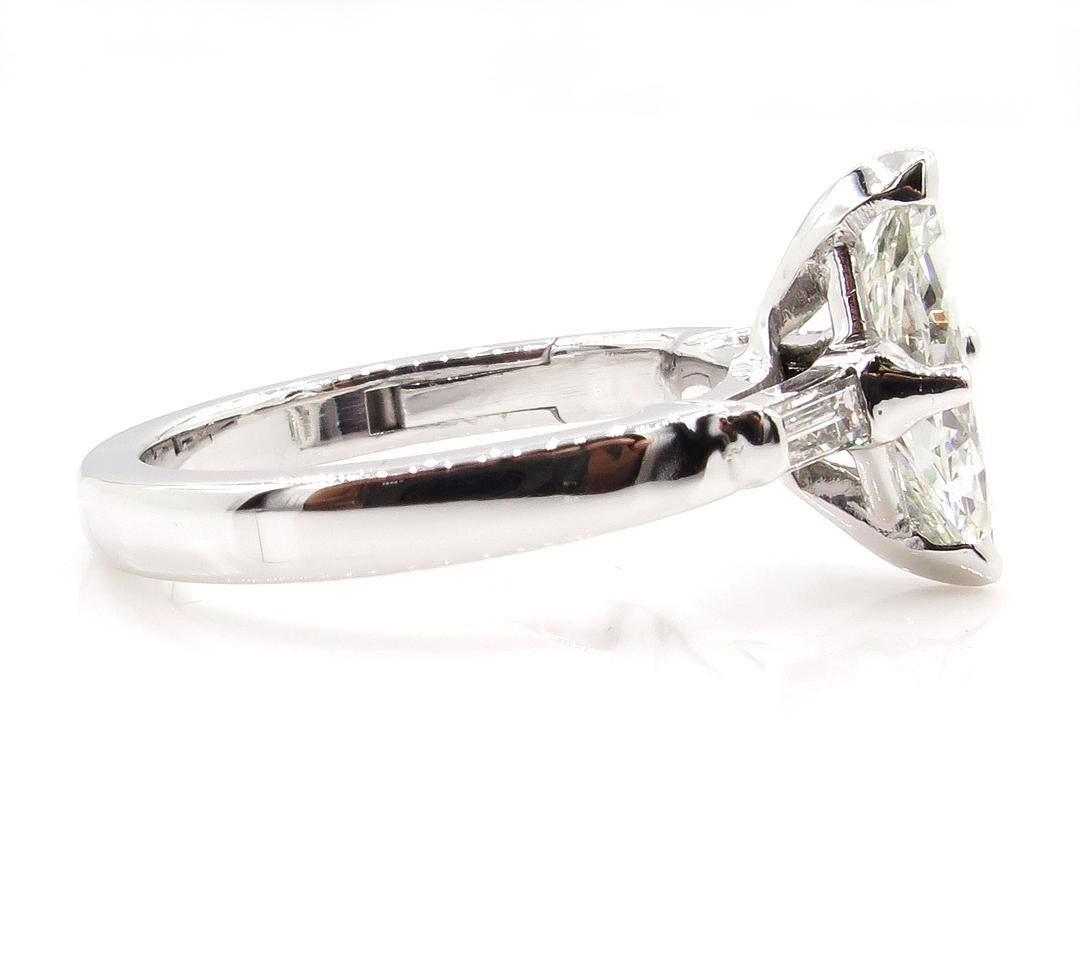 GIA 1.31 Carat Classic Marquise Cut Diamond 3-Stone Wedding Plat/WG Ring 2