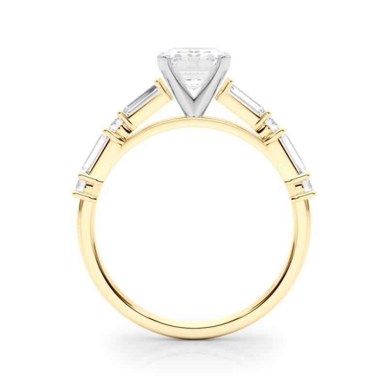 GIA 1,31ct Smaragd Runde & Baguette Channel Band 18K Gelbgold Diamantring im Zustand „Neu“ im Angebot in New York, NY