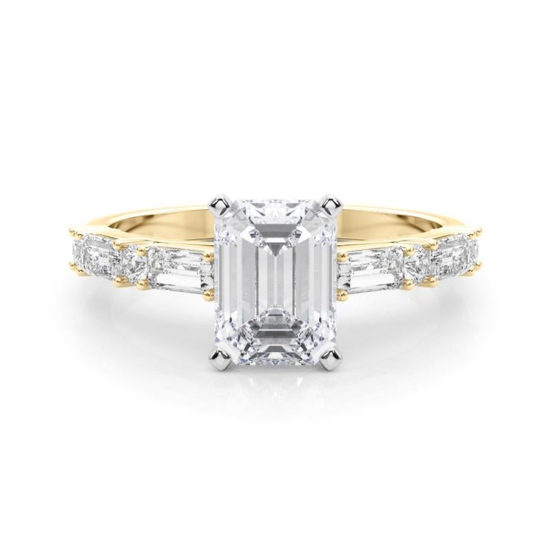 GIA 1.31ct Emerald Round & Baguette Channel Band 18K Yellow Gold Diamond Ring
