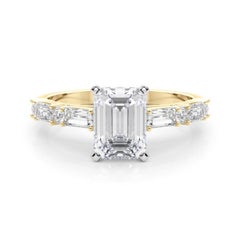 GIA 1.31ct Emerald Round & Baguette Channel Band 18K Yellow Gold Diamond Ring