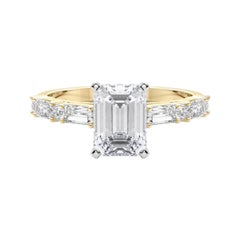 GIA 1.31ct Emerald Round & Baguette Channel Band 18K Yellow Gold Diamond Ring