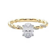 GIA 1,31ct Oval Micro Pave Twisted Braid Band Anello con diamanti in oro giallo 18K