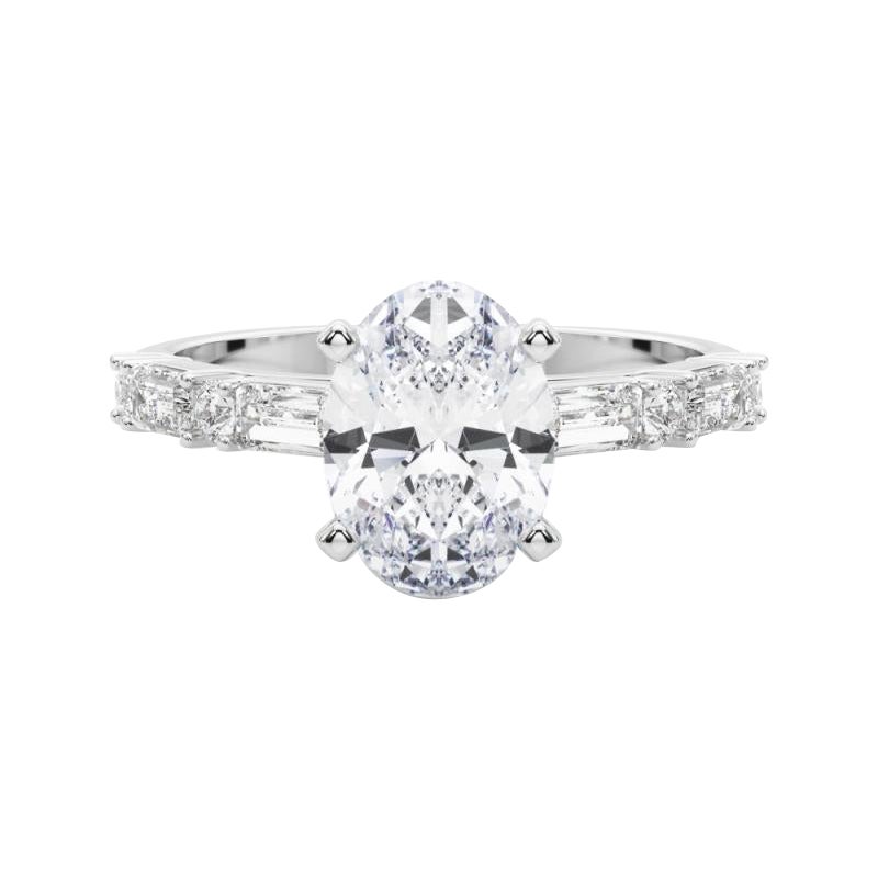 GIA 1.31ct Oval Round & Baguette Channel Band  Bague en diamant
