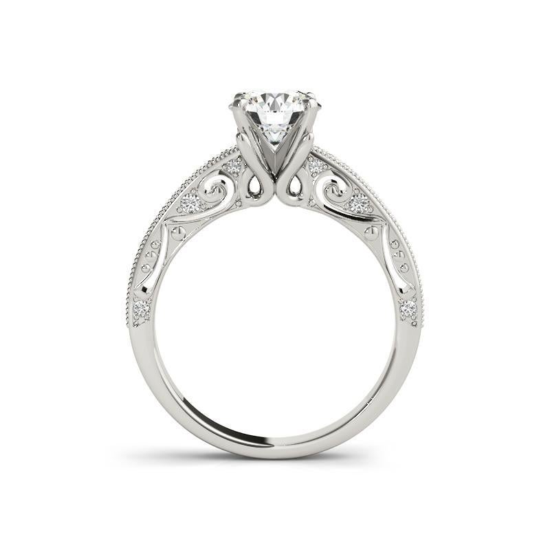 Taglio rotondo GIA 1,31ct Anello con diamanti d'epoca a spalla rialzata in oro bianco 18K in vendita