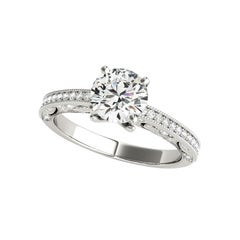 GIA 1,31ct Anello con diamanti d'epoca a spalla rialzata in oro bianco 18K