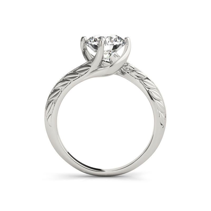 Taglio rotondo GIA 1,31ct Solitario rotondo Bypass con incisione a forma di foglia  Anello con diamante in vendita