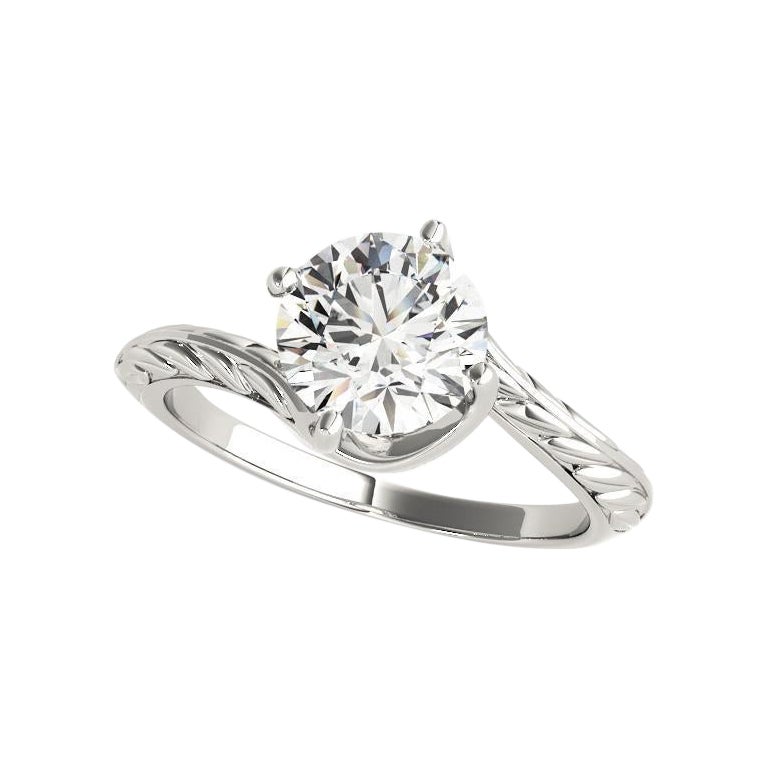 GIA 1,31ct Solitario rotondo Bypass con incisione a forma di foglia  Anello con diamante