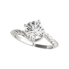 GIA 1,31ct Solitario rotondo Bypass con incisione a forma di foglia  Anello con diamante
