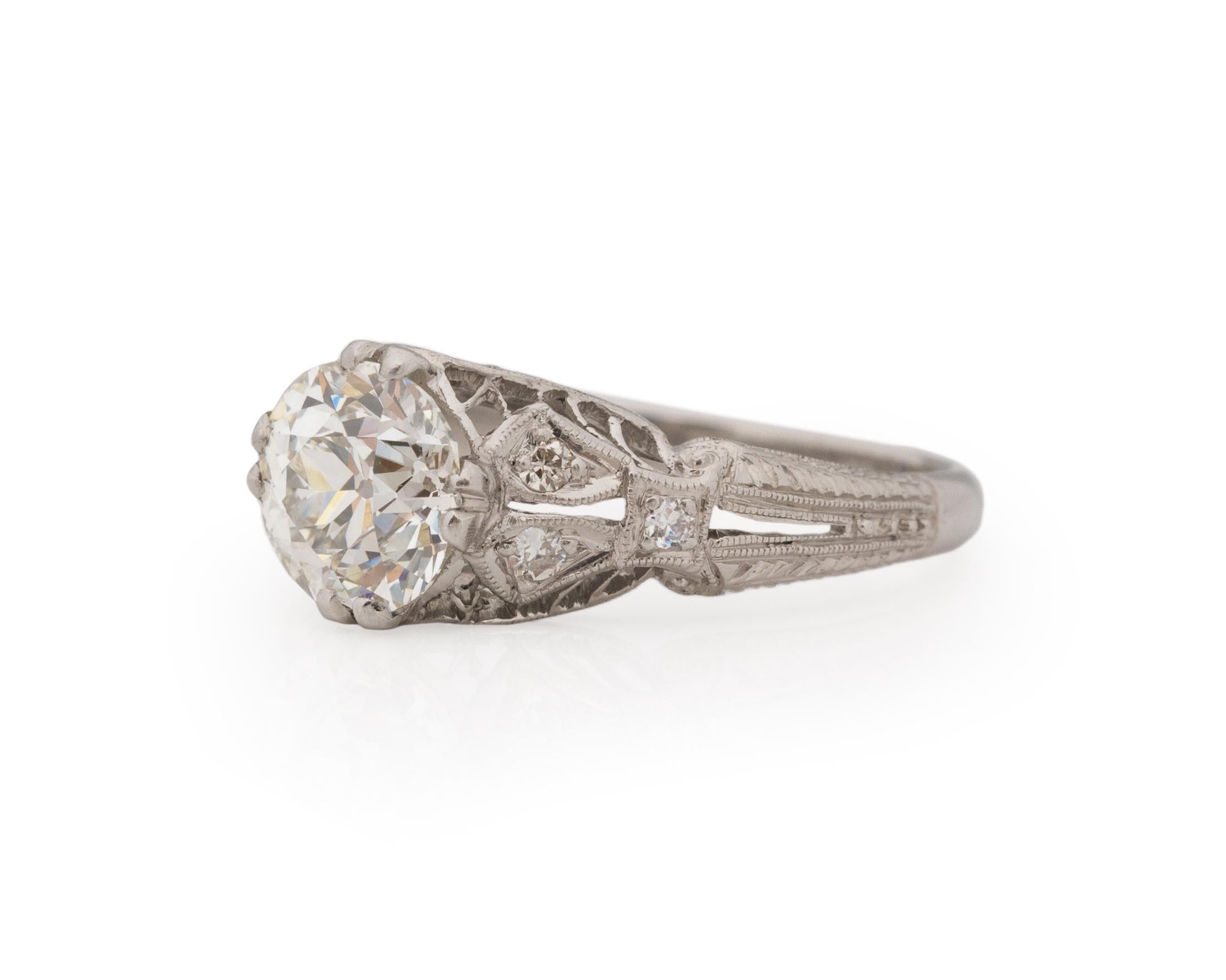 Old European Cut GIA 1.32 Carat Art Deco Diamond Platinum Engagement Ring For Sale