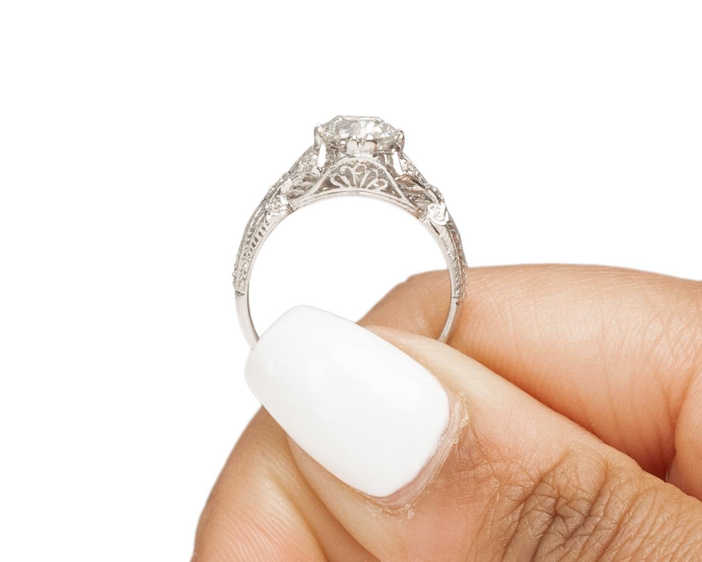 GIA 1.32 Carat Art Deco Diamond Platinum Engagement Ring For Sale 3