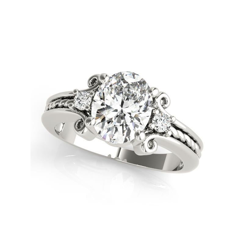 Taglio ovale GIA 1,32 Carati Oval Three-Stone Twisted Rope Band Anello con diamanti in oro bianco 18K in vendita