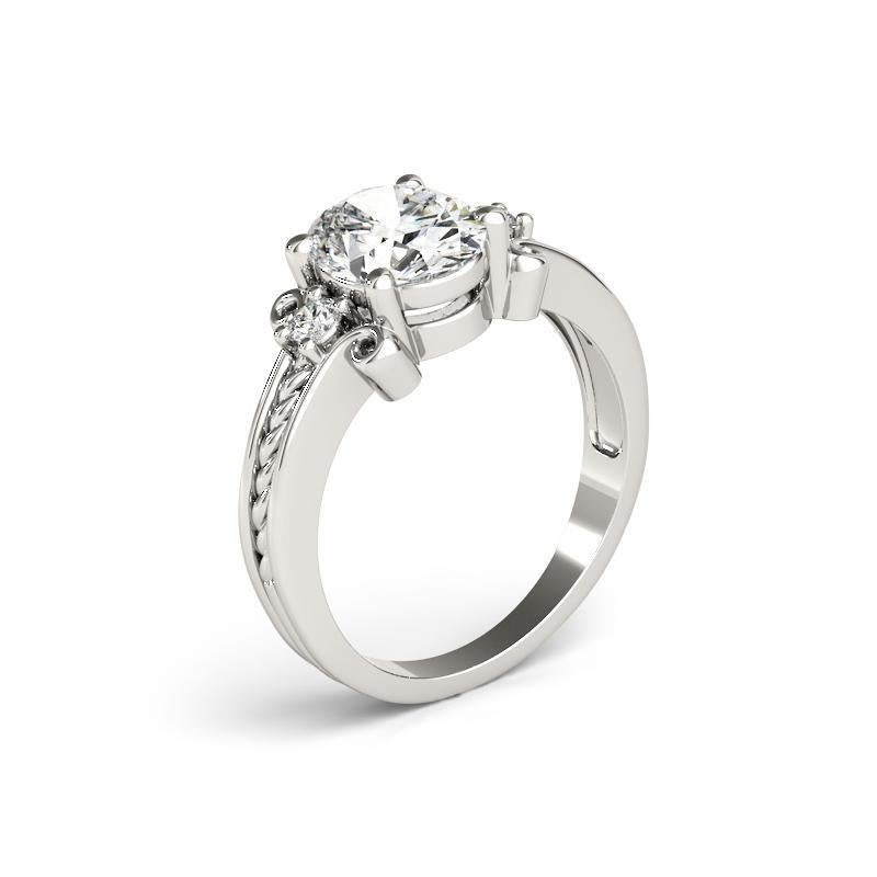 Donna GIA 1,32 Carati Oval Three-Stone Twisted Rope Band Anello con diamanti in oro bianco 18K in vendita