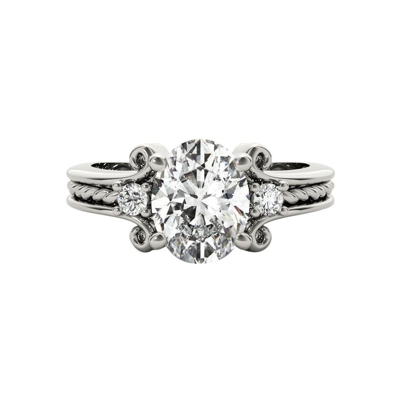 GIA 1,32 Carati Oval Three-Stone Twisted Rope Band Anello con diamanti in oro bianco 18K