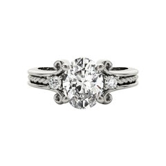GIA 1,32 Carati Oval Three-Stone Twisted Rope Band Anello con diamanti in oro bianco 18K