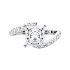 GIA 1.32 Carat Princess Curved Bypass Pave Shank  Diamond Ring GIA 1.32 Carat Princess Curved Bypass Pave Shank  Diamond Ring