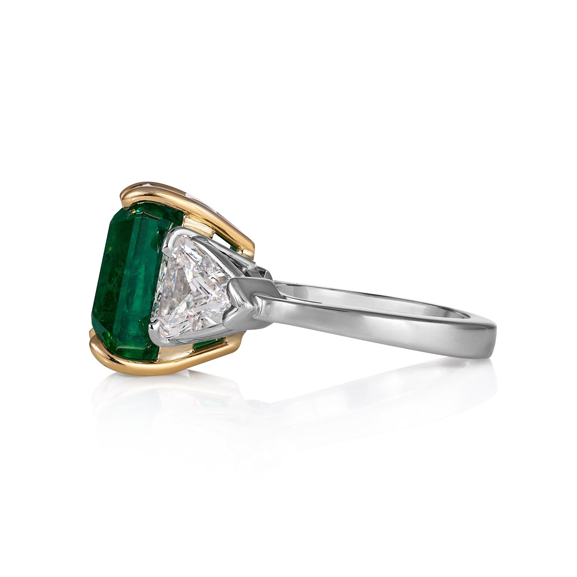 GIA 13.21ct Step cut Square Green Emerald Diamond 3 Stone Plat 18k YG Ring 2
