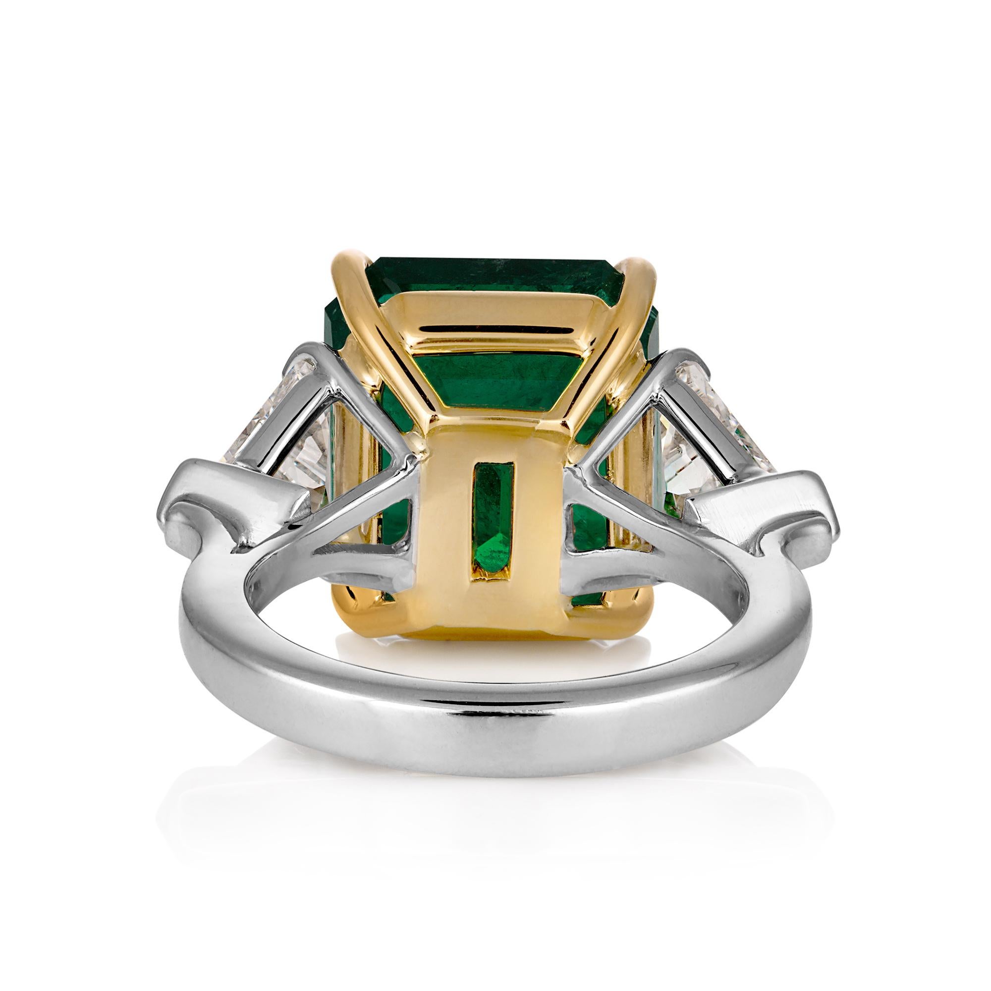 GIA 13.21ct Step cut Square Green Emerald Diamond 3 Stone Plat 18k YG Ring 3
