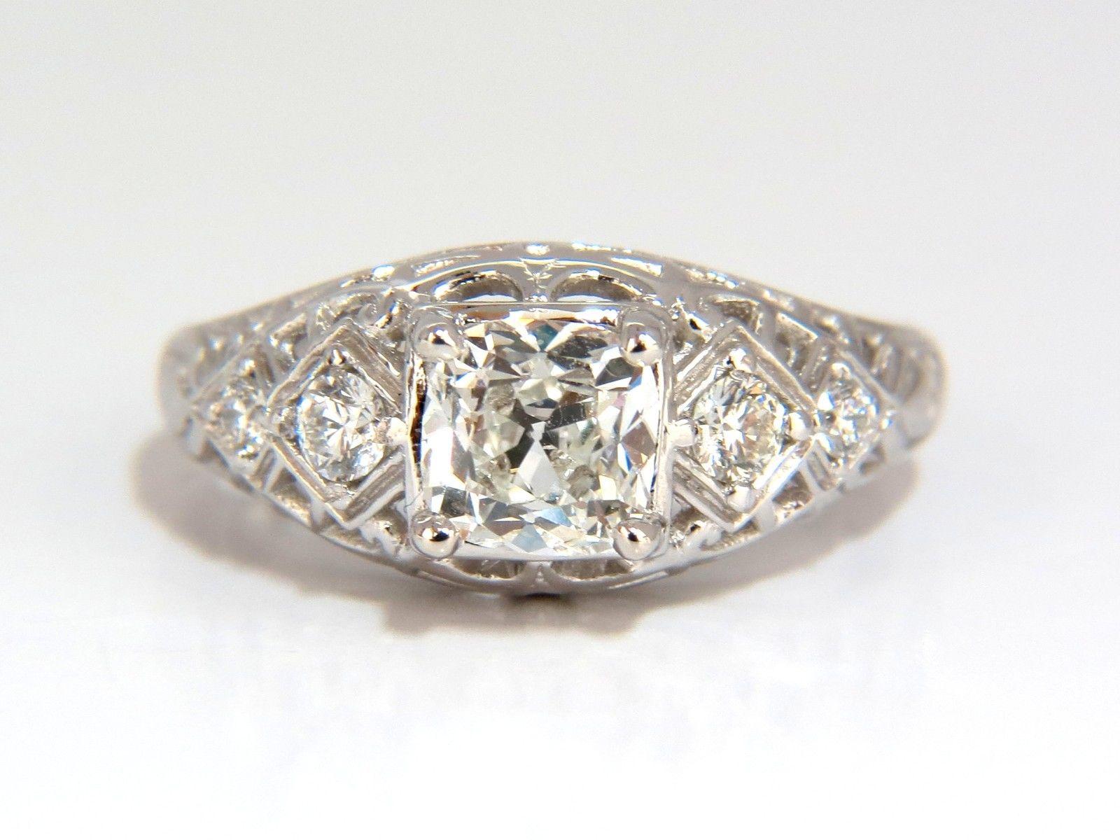 GIA 1.32ct. Cushion Brilliant diamond ring G/ Si-1 Vintage Class Deco 14kt For Sale 1