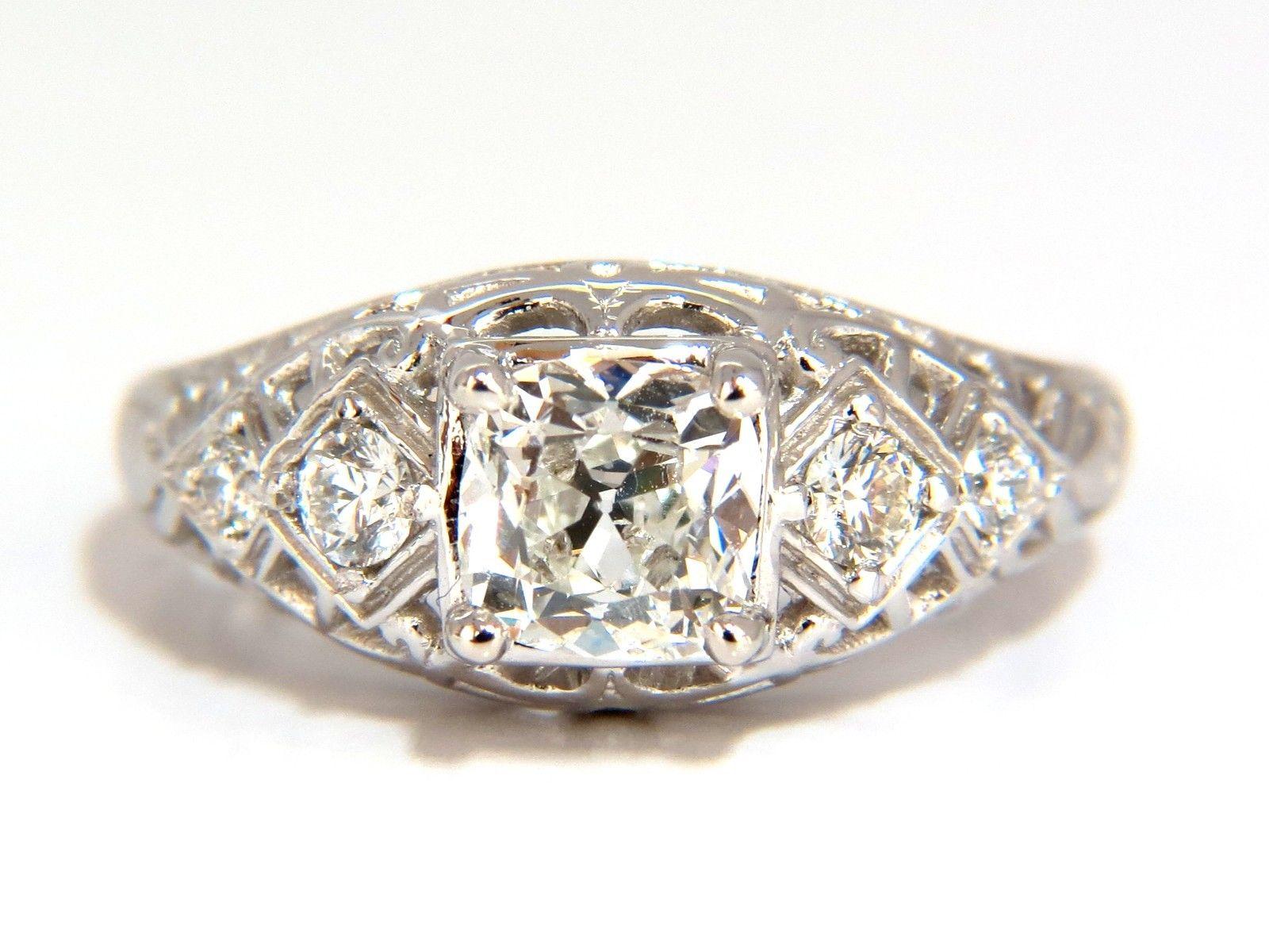 GIA 1.32ct. Cushion Brilliant diamond ring G/ Si-1 Vintage Class Deco 14kt For Sale 4