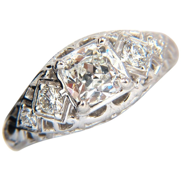 Gia 1 32ct Cushion Brilliant Diamond Ring G Si 1 Vintage Class Deco 14kt For Sale At 1stdibs