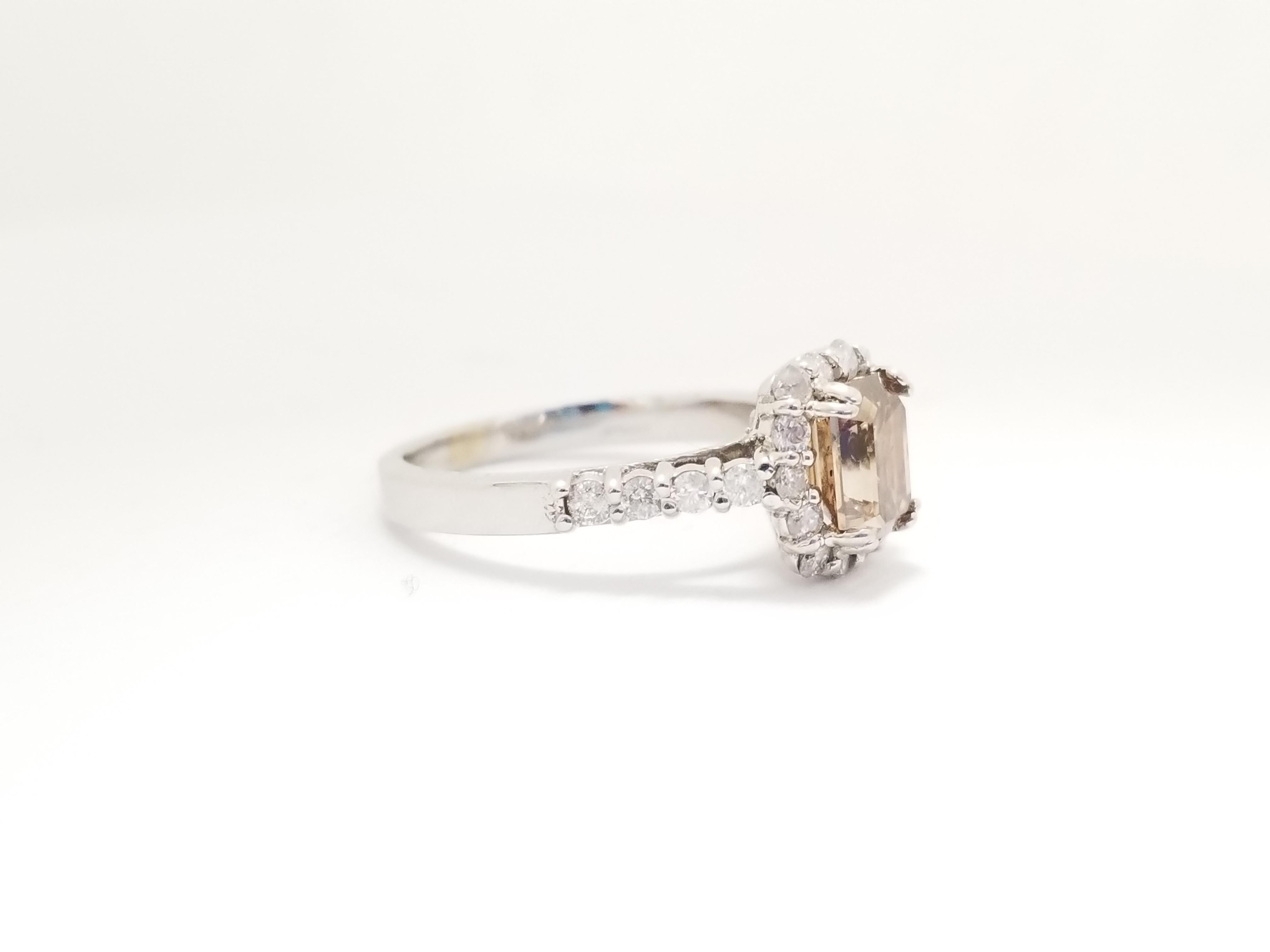 Women's GIA 1.33 Carat Emerald Cut Fancy Yellow Brown Diamond Ring White Gold 14K For Sale