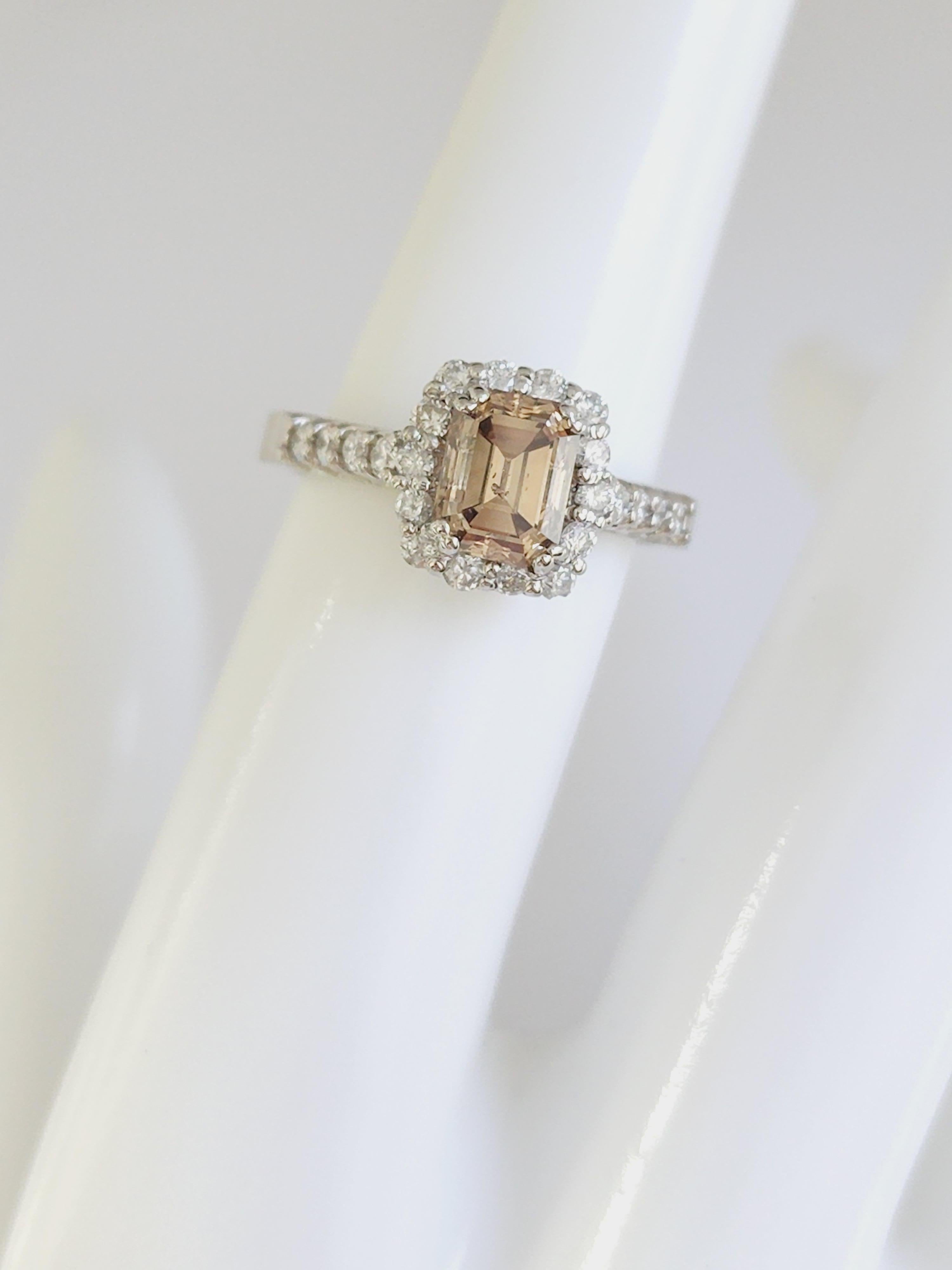 GIA 1.33 Carat Emerald Cut Fancy Yellow Brown Diamond Ring White Gold 14K For Sale 3