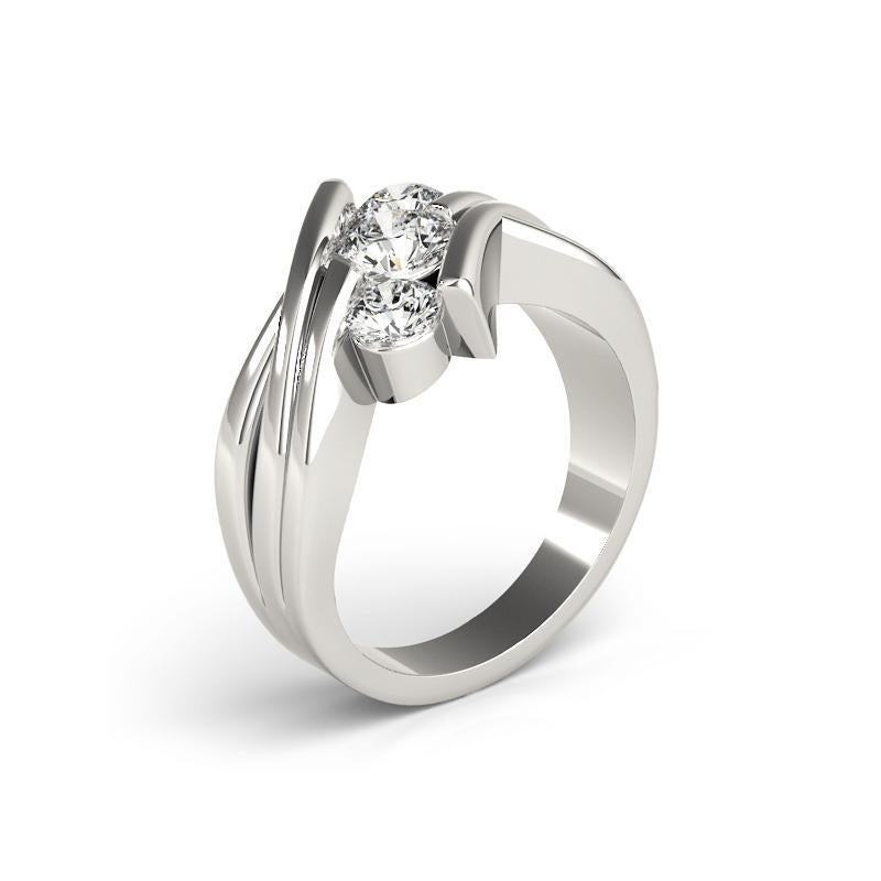 GIA 1,33ct Runder 3-Stein Moderner Gebogener Bypass 18K Weißgold Diamantring Damen im Angebot