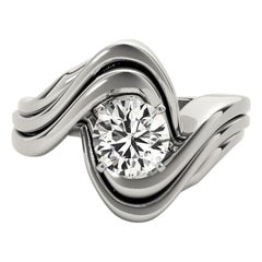 GIA 1.33ct Round Modern Solitaire Curved Ribbon  Diamond Ring GIA 1.33ct Round Modern Solitaire Curved Ribbon  Diamond Ring
