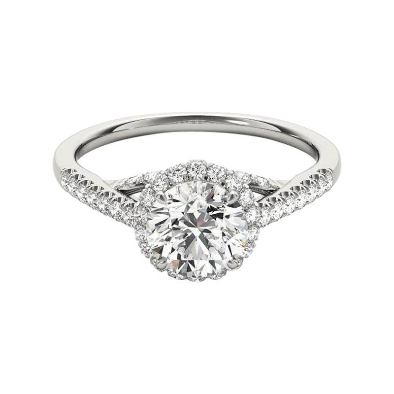 GIA 1,33ct Rotondo Triplo Decker aureola Cattedrale  Anello con diamante