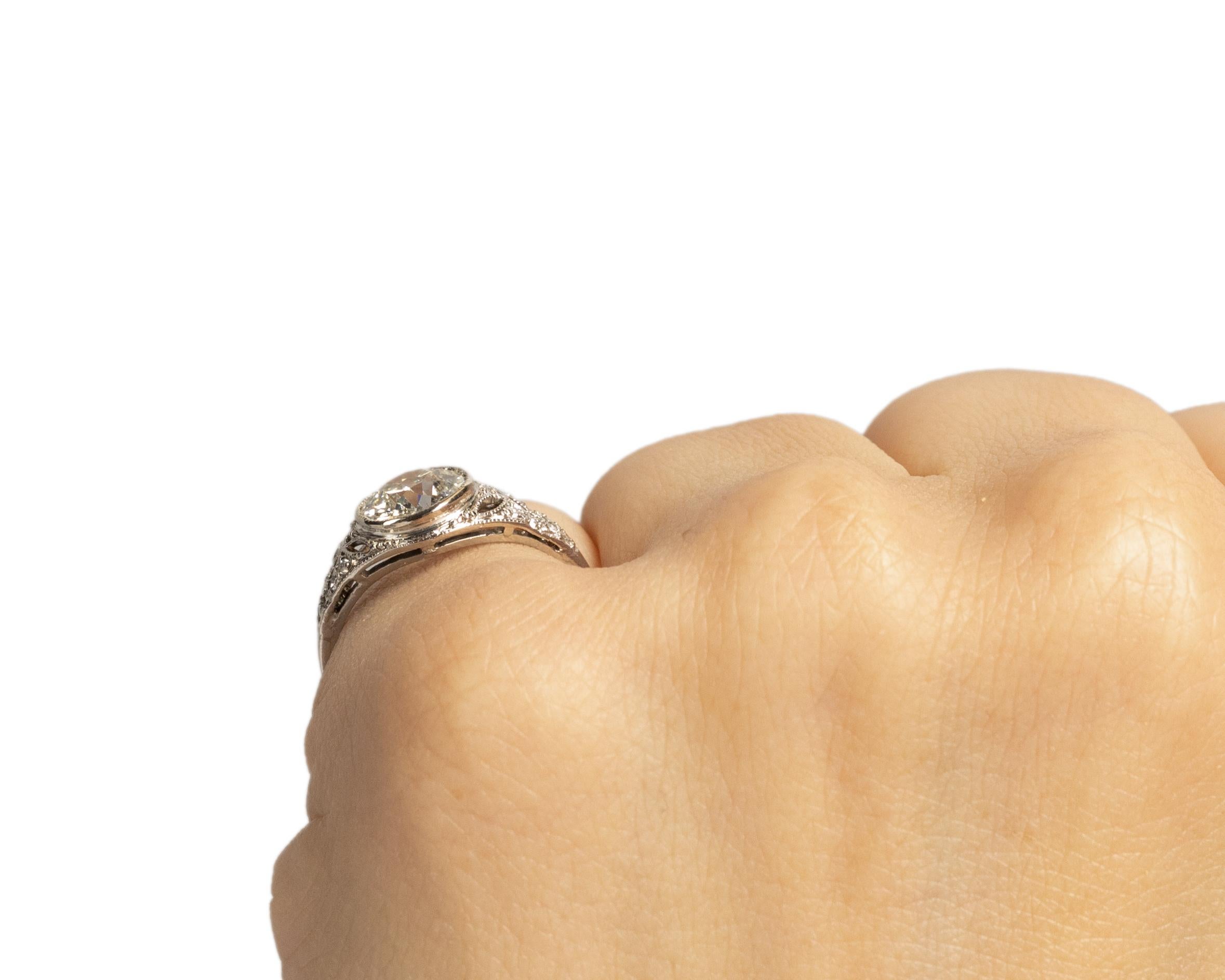 Old European Cut GIA 1.34 Carat Total Weight Art Deco Diamond Platinum Engagement Ring For Sale