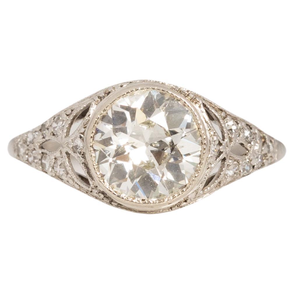 GIA 1.34 Carat Total Weight Art Deco Diamond Platinum Engagement Ring