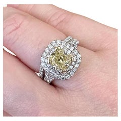 GIA 1.35 carat Fancy Yellow Cushion Diamond Ring and Matching Band in 14k Gold