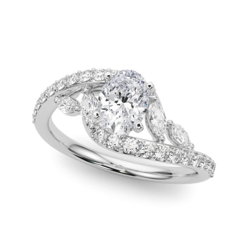 Taille ovale Bague en or blanc GIA de 1,35 carat en forme de feuille et de vigne ovale et incurvée en vente