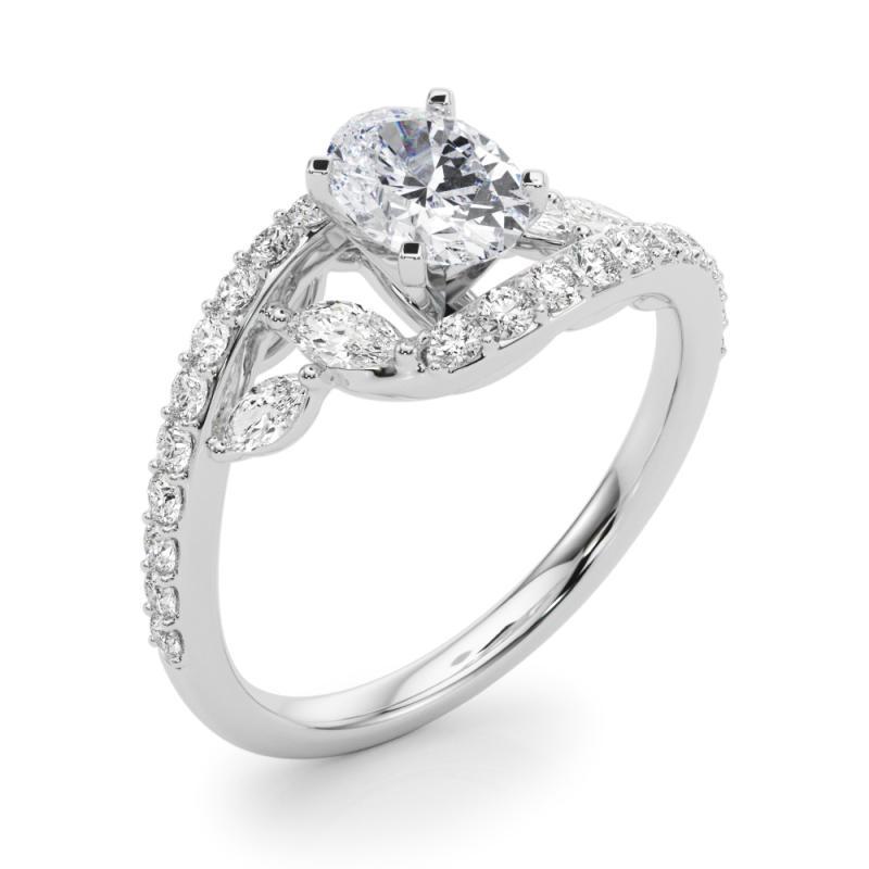 Bague en or blanc GIA de 1,35 carat en forme de feuille et de vigne ovale et incurvée Pour femmes en vente