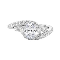 Bague en or blanc GIA de 1,35 carat en forme de feuille et de vigne ovale et incurvée