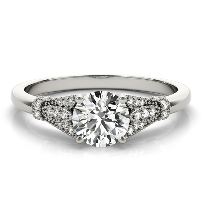 GIA 1,35 Carati Rotondo Vintage con Pave a Grana Foglie  Anello con diamante In condizioni Nuovo in vendita a New York, NY