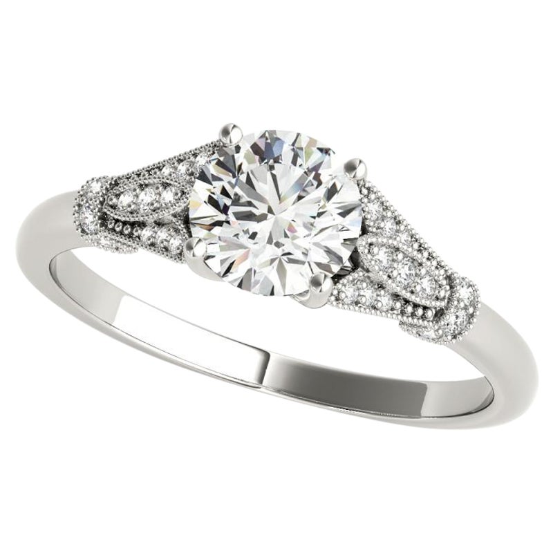 GIA 1,35 Carati Rotondo Vintage con Pave a Grana Foglie  Anello con diamante
