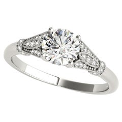 GIA 1.35 Carat Round Vintage Milgrain Pave Leaf  Diamond Ring