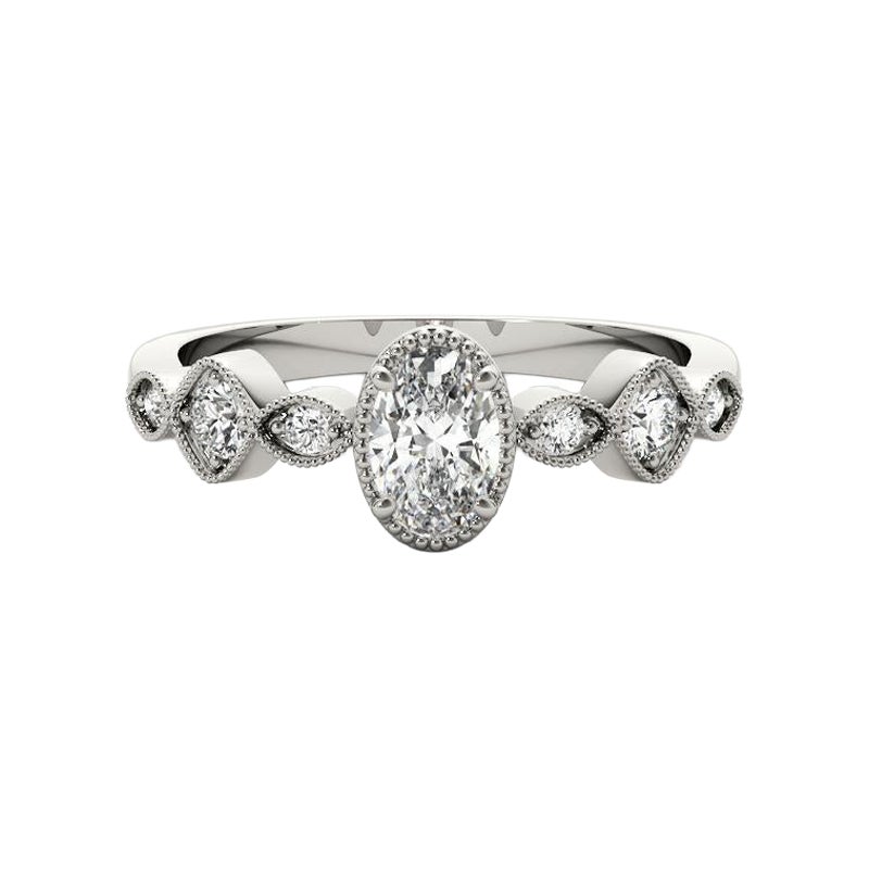 GIA 1.35ct Oval Bezel Set Multi-Stone Milgrain  Bague en diamant