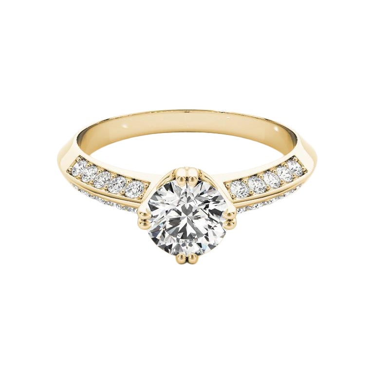 GIA 1,35ct Anello con diamante rotondo a doppio canale e bordo a coltello in oro giallo 18K