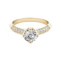 GIA 1,35ct Anello con diamante rotondo a doppio canale e bordo a coltello in oro giallo 18K