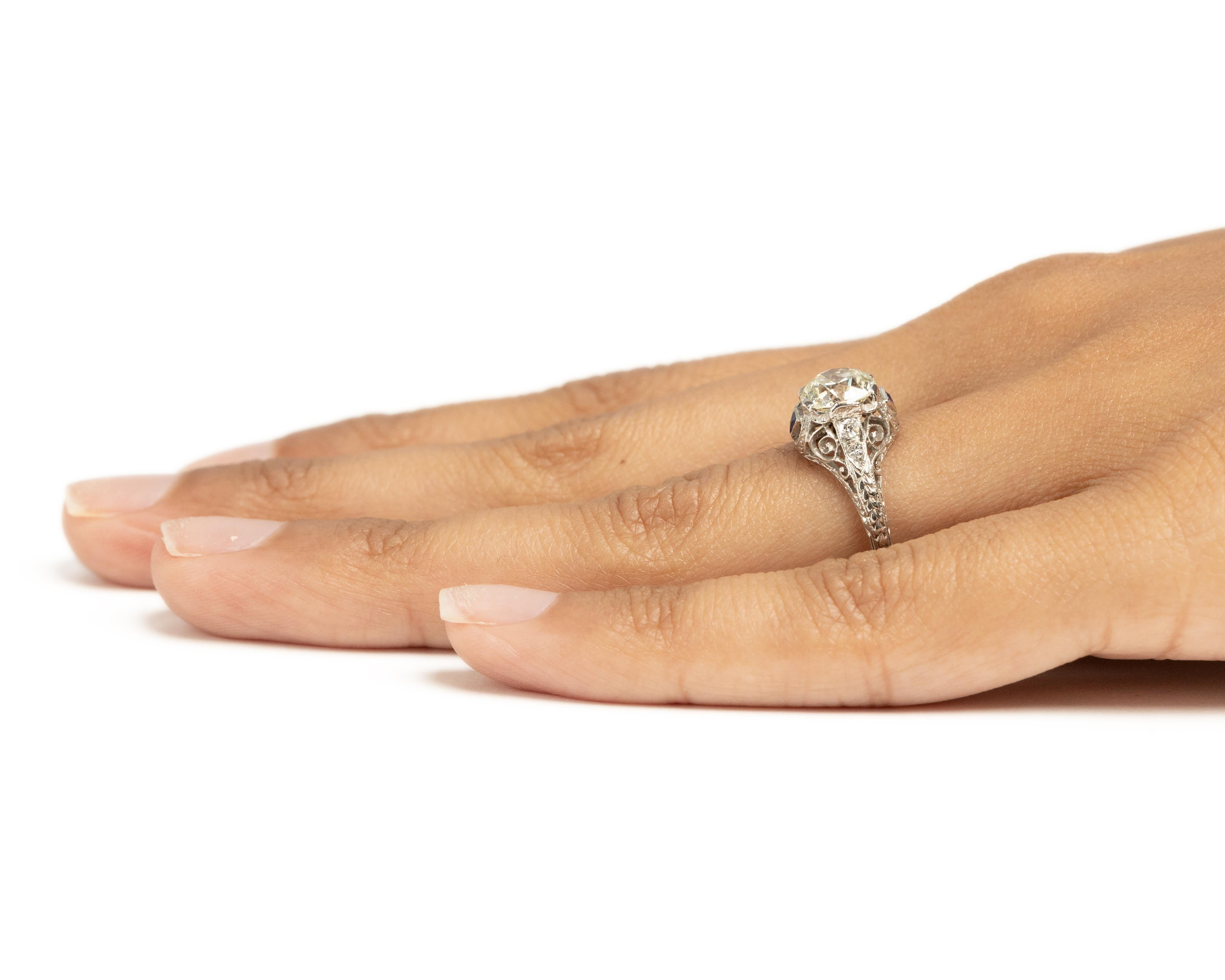 GIA 1.36 Carat Art Deco Diamond Platinum Engagement Ring In Good Condition For Sale In Atlanta, GA