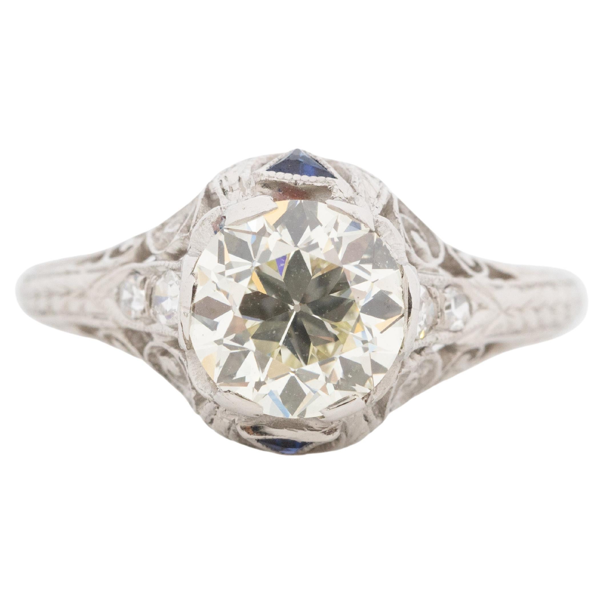 GIA 1.36 Carat Art Deco Diamond Platinum Engagement Ring For Sale