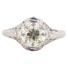 Antique GIA 1.36 Carat Art Deco Diamond Platinum Engagement Ring