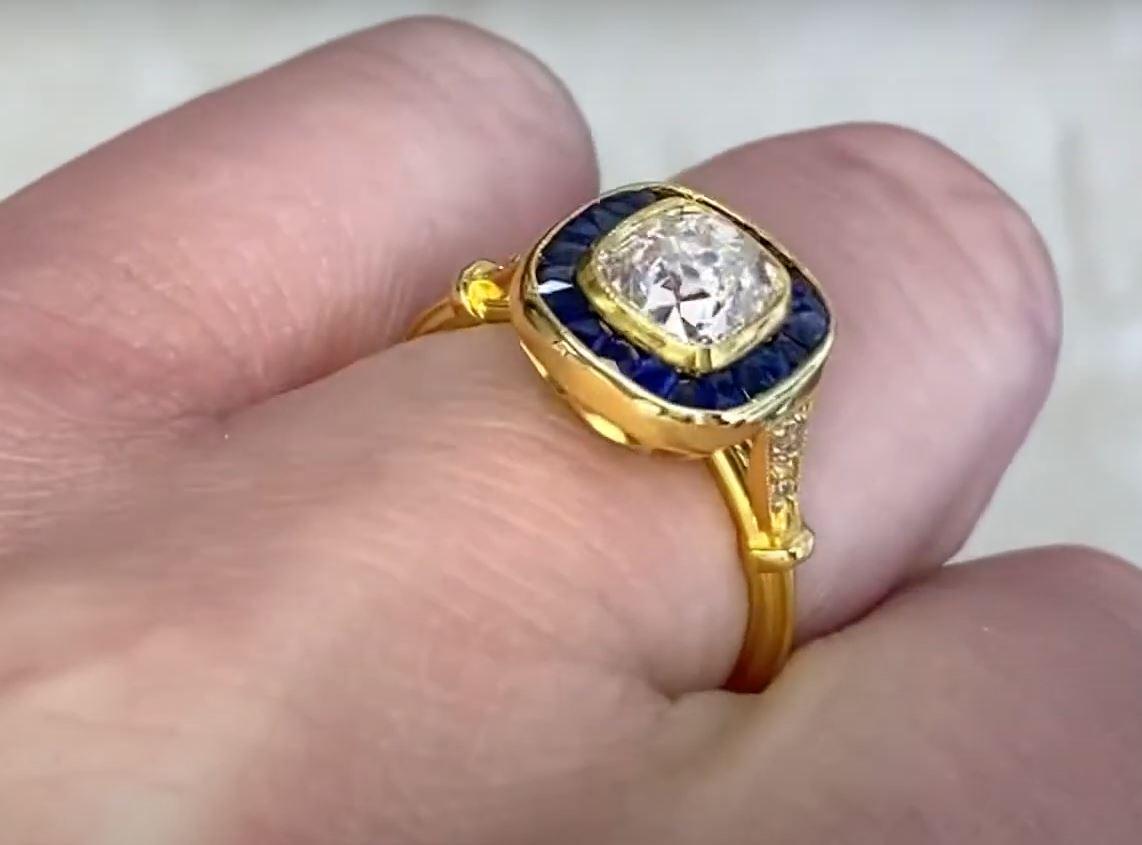 Bague de fiançailles en or jaune 18k GIA 1.36ct Antique Cushion Cut Diamond en vente 1