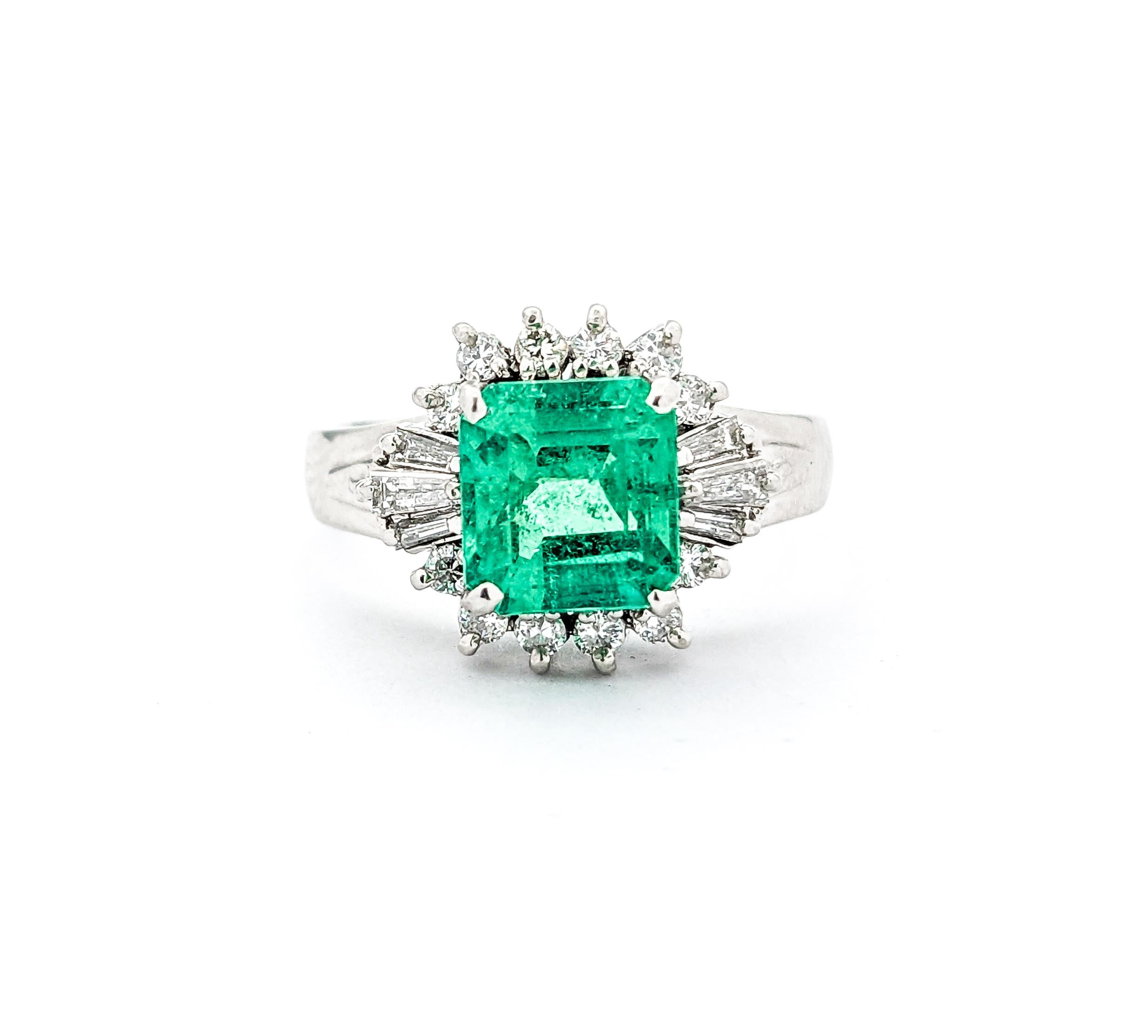 GIA 1.36ct Emerald & Diamonds Ring In Platinum For Sale 4