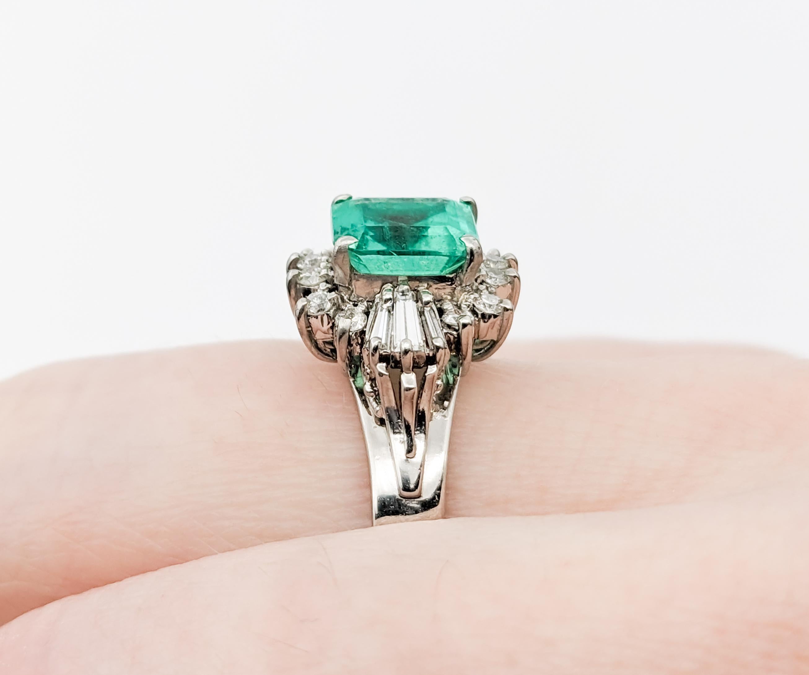 Princess Cut GIA 1.36ct Emerald & Diamonds Ring In Platinum For Sale
