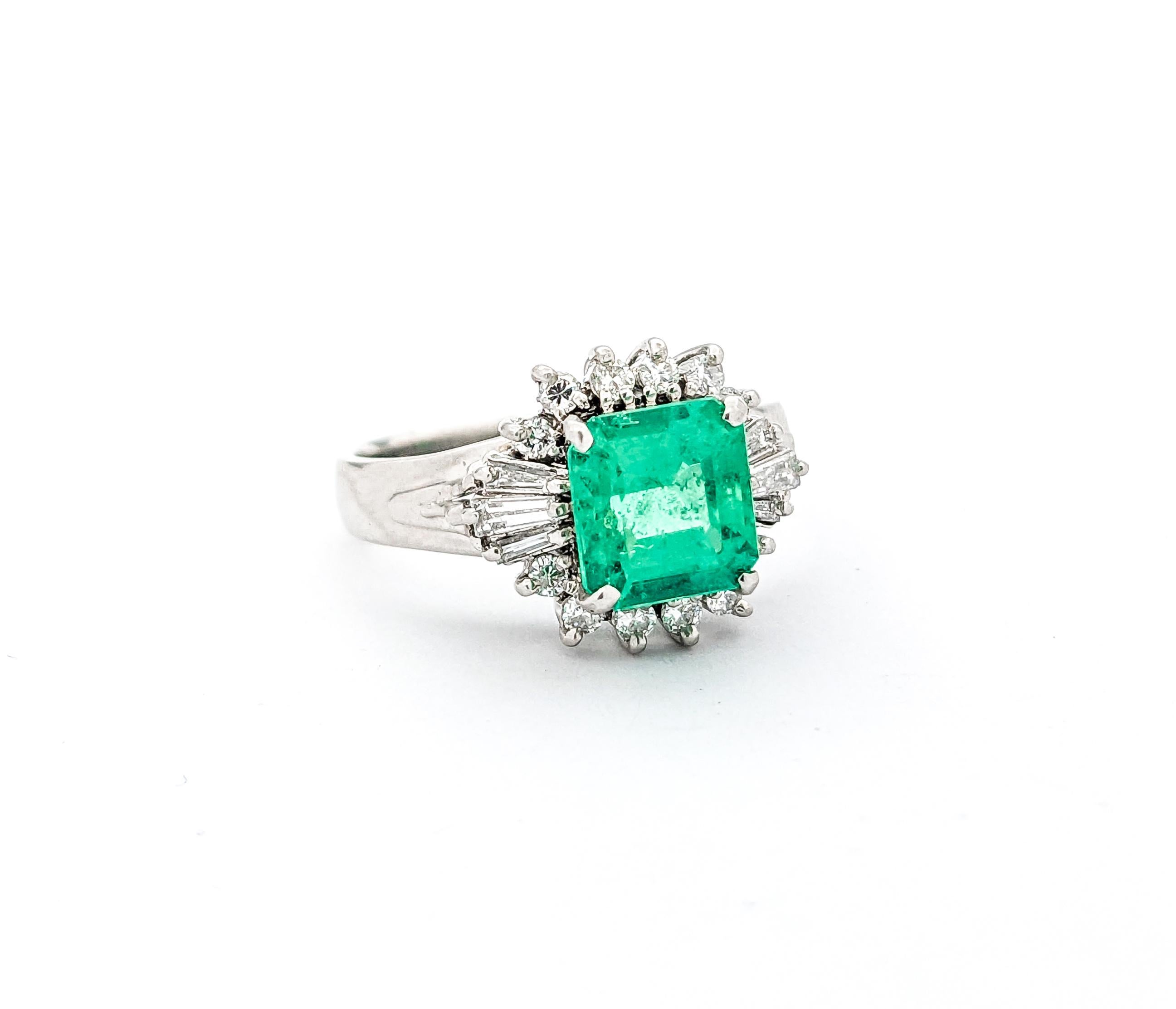 Women's GIA 1.36ct Emerald & Diamonds Ring In Platinum For Sale