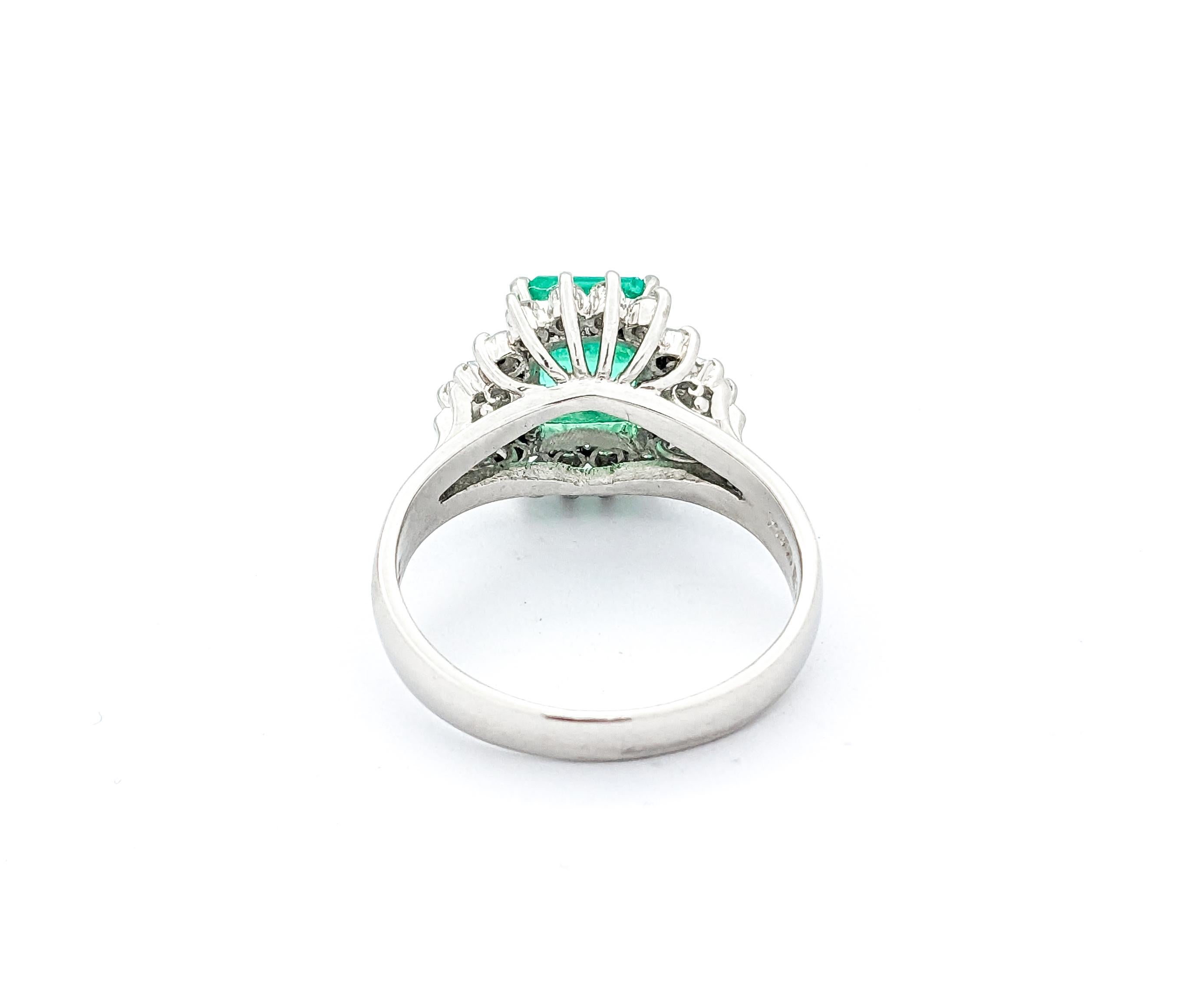 GIA 1.36ct Emerald & Diamonds Ring In Platinum For Sale 1