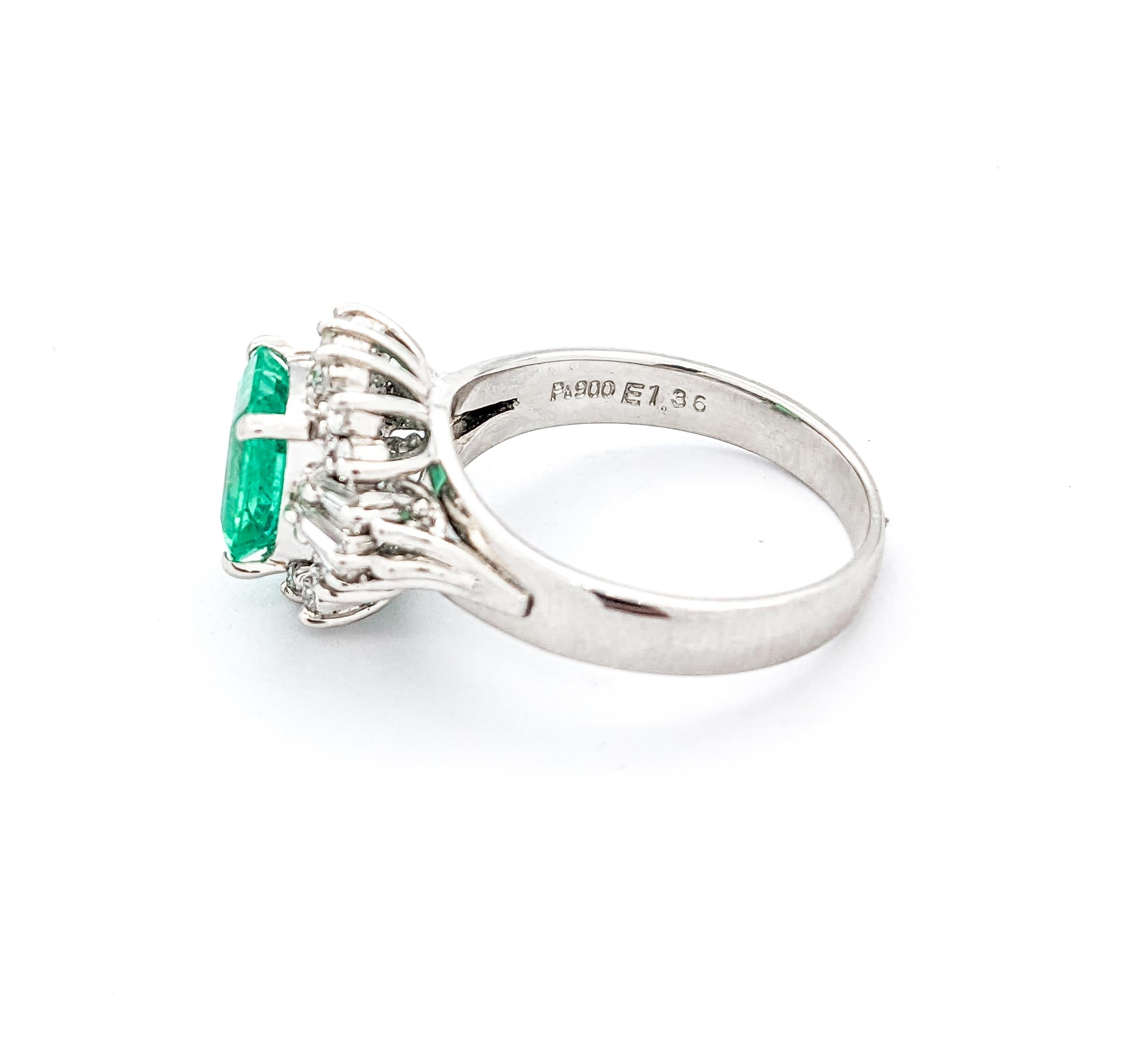 GIA 1.36ct Emerald & Diamonds Ring In Platinum For Sale 2